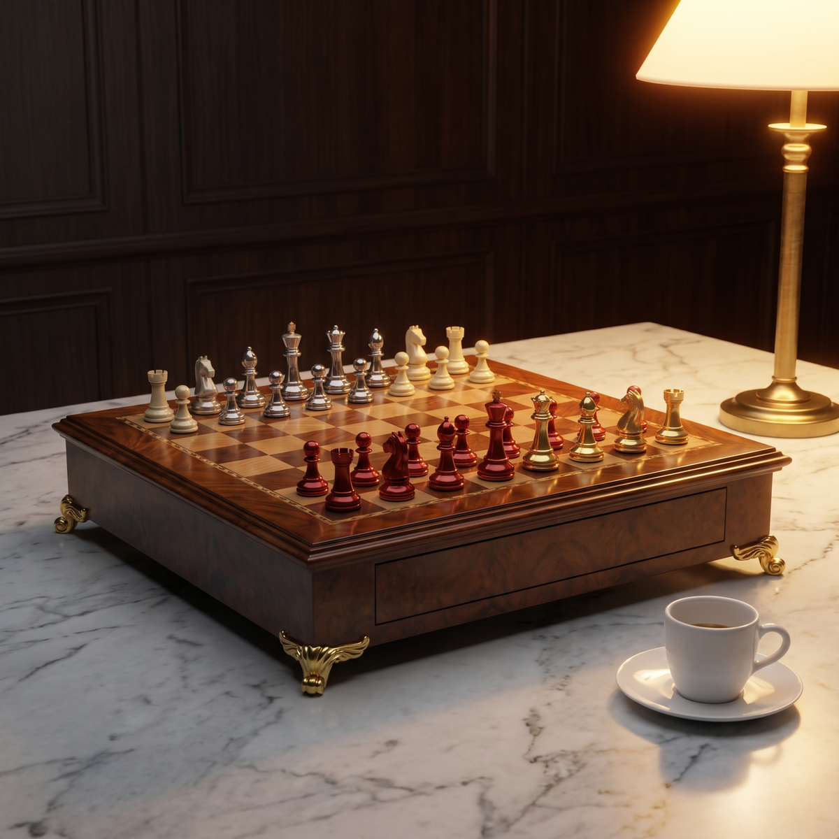 Board beside an espresso cup for scale