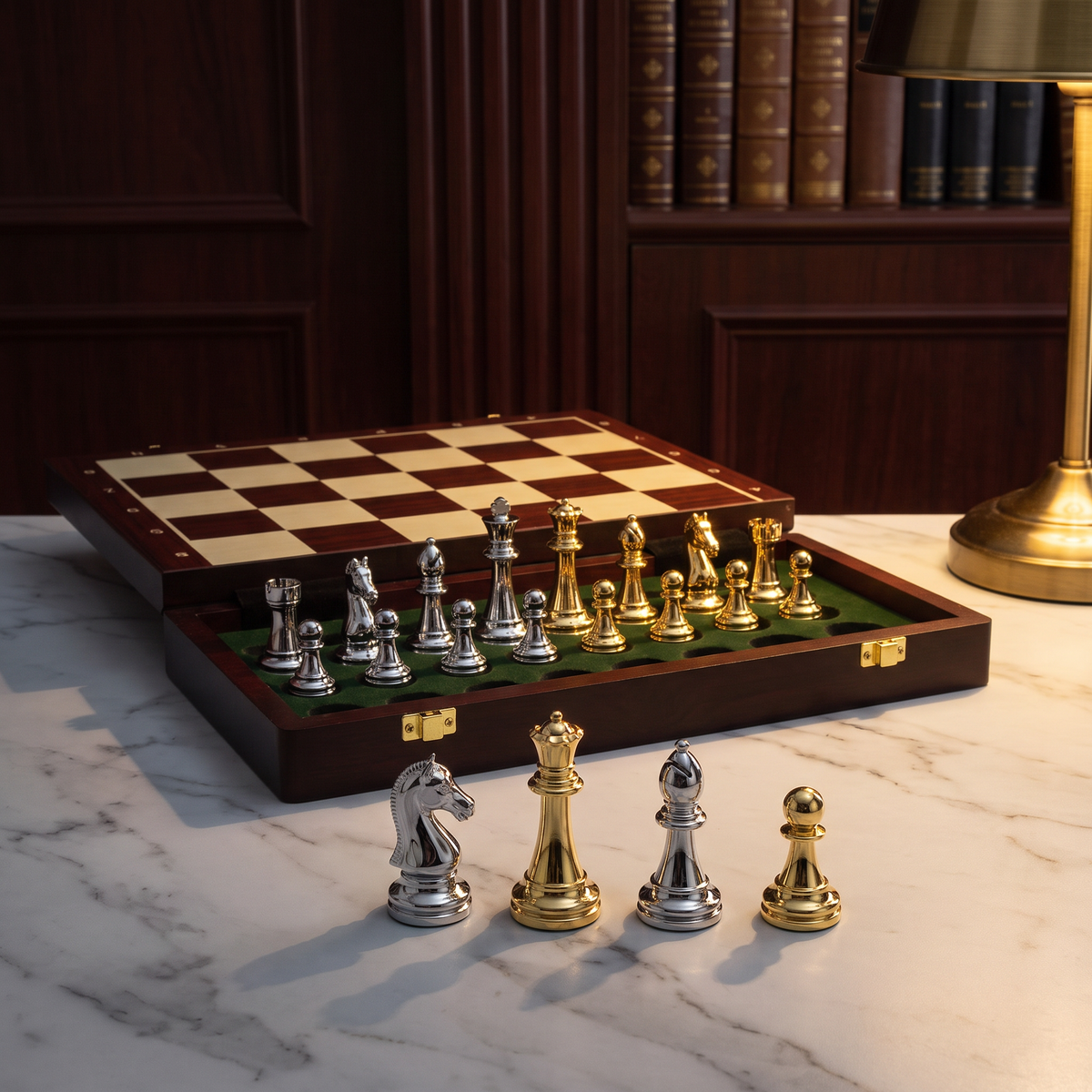 pieces lined up in front of the board