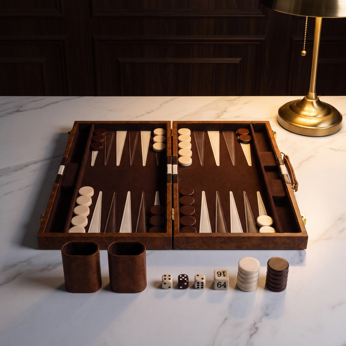 pieces lined up in front of the board